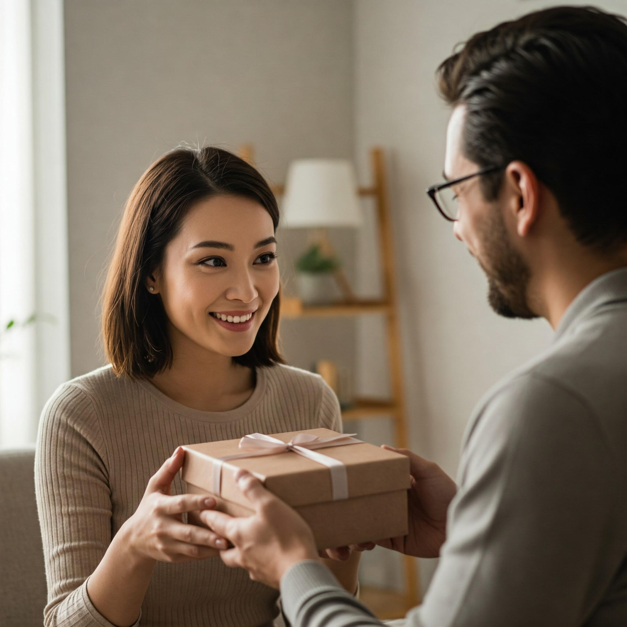 two people exchanging a gift